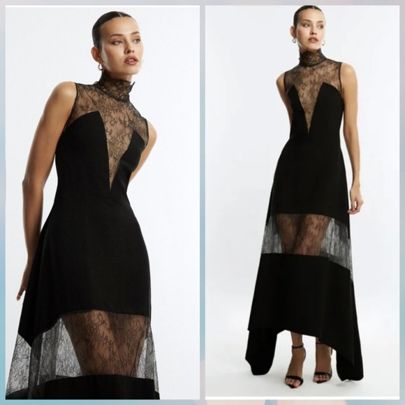 BCBGMaxAzria Dresses & Skirts - New BCBGMaxAzria Black  Maxi Asymmetrical Lace Dress